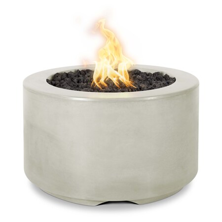 The Outdoor Plus 32 Round Florence Fire Pit - GFRC Concrete - Ash - Spark Ignition with Flame Sense - Liquid Propane OPT-FL3218FSEN-ASH-LP